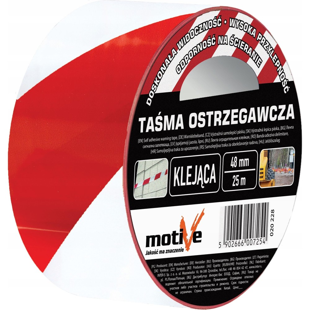 Taśma ostrzegawcza klejąca biało-czerwona 48mm x 25m Motive - obrazek 2