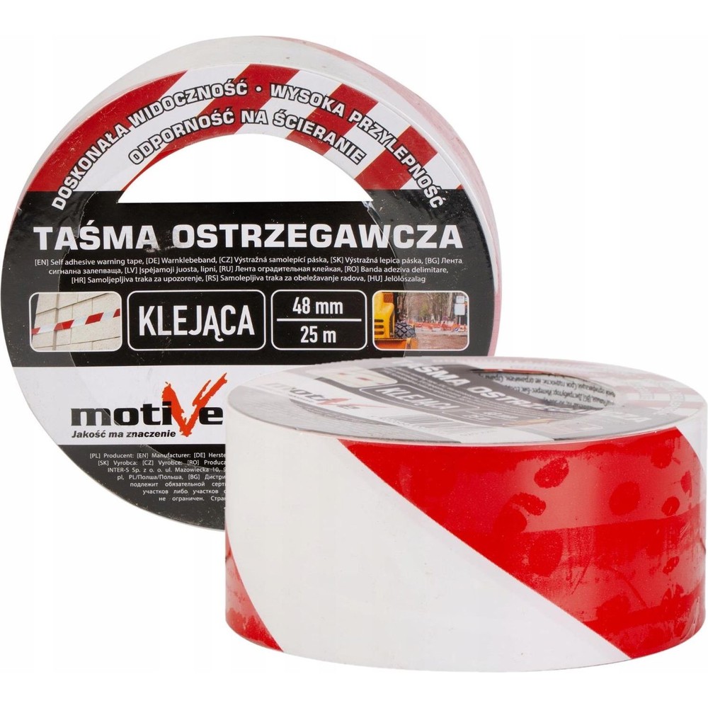 Taśma ostrzegawcza klejąca biało-czerwona 48mm x 25m Motive - obrazek 3