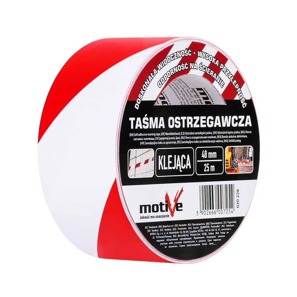 Taśma ostrzegawcza klejąca biało-czerwona 48mm x 25m Motive