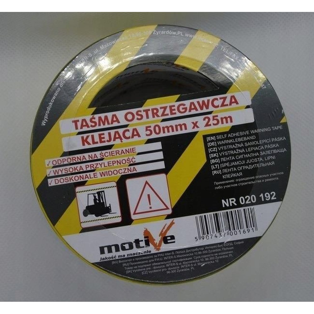 Taśma ostrzegawcza żółto-czarna klejąca 48mm x 25m Motive - obrazek 2